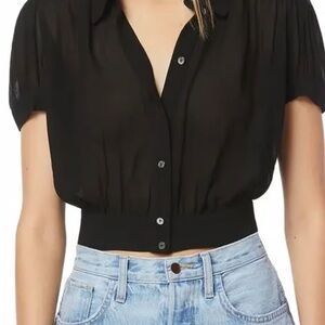 Favorite Daughter Black Cropped button down Blouse
